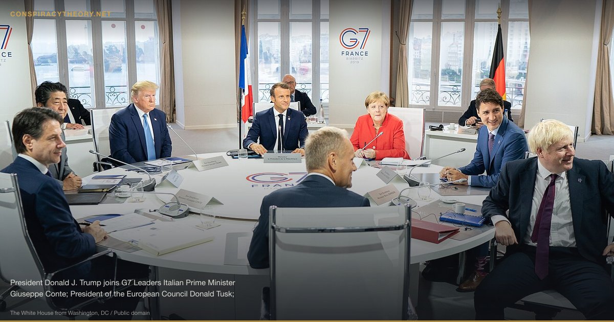 2020 US Presidential Election Fraud (2020) — President Donald J. Trump joins G7 Leaders Italian Prime Minister Giuseppe Conte; President of the European Council Donald Tusk; Japanese Prime Minister Shinzo Abe; British Prime Minister Boris Johnson; German Chancellor Angela Merkel; Canadian Prime Minister Justin Trudeau and G7 Summit host French President Emmanuel Macron during a G7 Working Session on Global Economy, Foreign Policy and Security Affairs at the Centre de Congrès Bellevue Sunday, Aug. 25, 2019, in Biarritz, France. (Official White House Photo by Shealah Craighead)