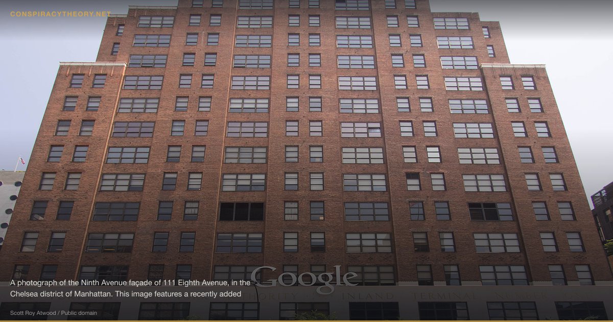 AI Sentience Cover-Up — A photograph of the Ninth Avenue façade of 111 Eighth Avenue, in the Chelsea district of Manhattan. This image features a recently added Google corporate logo, the current owner and major occupant of the building as of the time this photograph was taken.