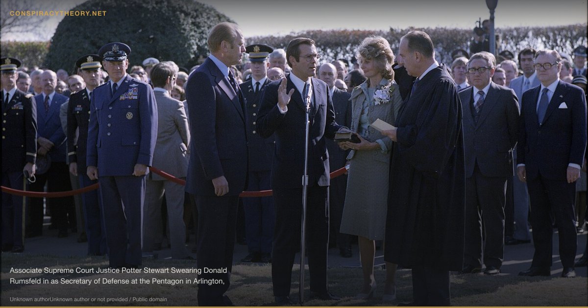 Aspartame Conspiracy (1965) — Associate Supreme Court Justice Potter Stewart Swearing Donald Rumsfeld in as Secretary of Defense at the Pentagon in Arlington, Virginia