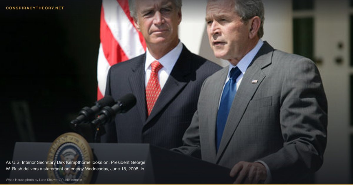 2000 Florida Election Stolen — Bush v. Gore (2000) — As U.S. Interior Secretary Dirk Kempthorne looks on, President George W. Bush delivers a statement on energy Wednesday, June 18, 2008, in the White House Rose Garden of the White House.