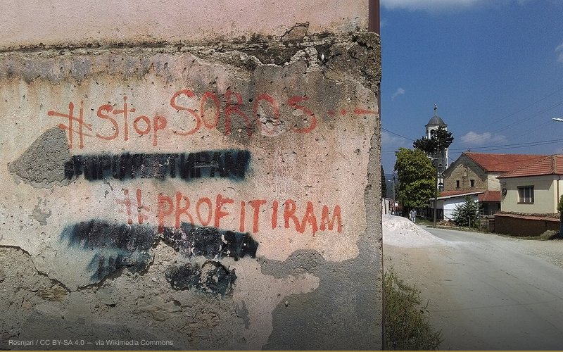 Anti George Soros sentiment graffiti in Resen Macedonia 2018 — related to Carbon Tax as Global Wealth Transfer