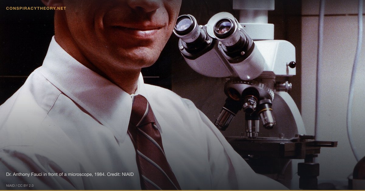 COVID-19 Conspiracy Theories (Overview) (2020) — Dr. Anthony Fauci in front of a microscope, 1984. Credit: NIAID
