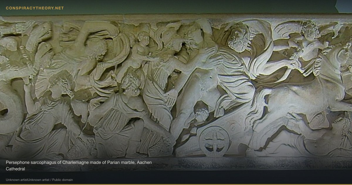 Dark Ages Were Fabricated / Never Happened (1991) — Persephone sarcophagus of Charlemagne made of Parian marble, Aachen Cathedral