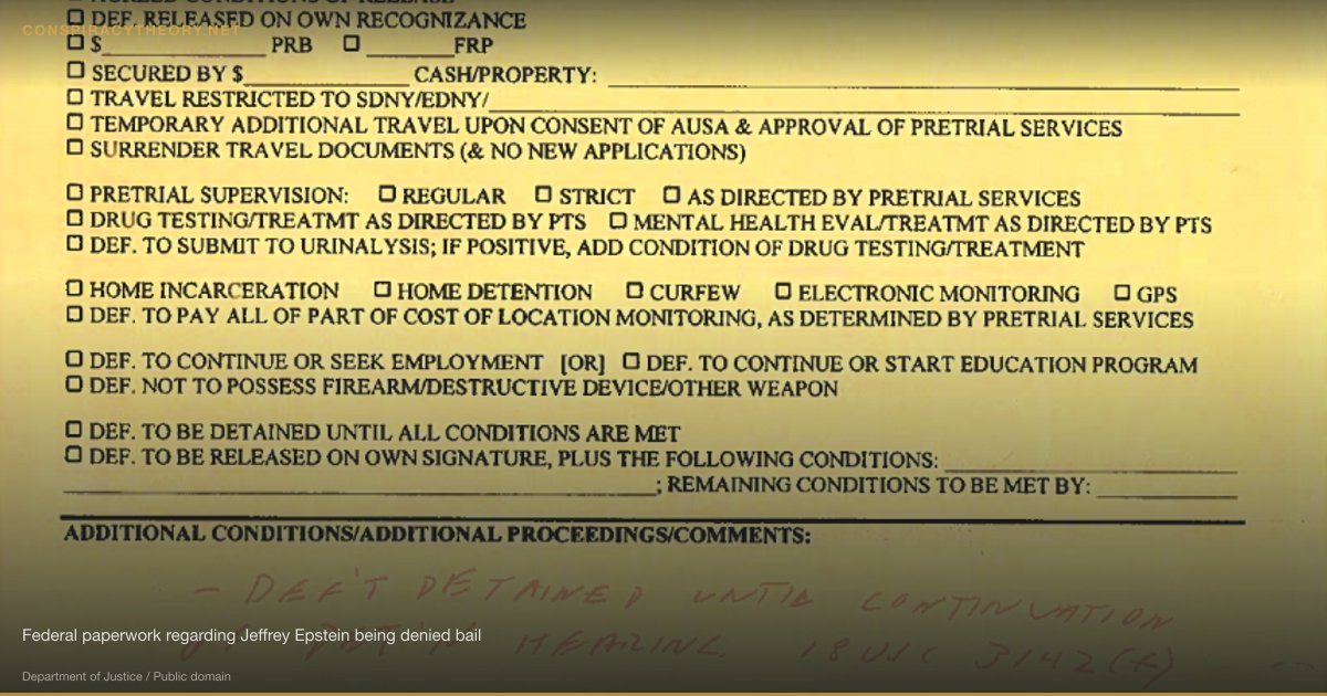 Jeffrey Epstein Death Conspiracy (2019) — Federal paperwork regarding Jeffrey Epstein being denied bail