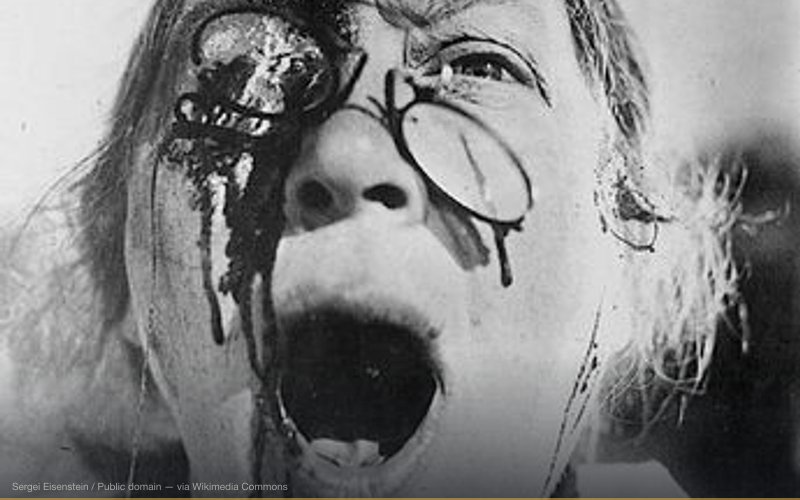 Cropped still from Eisenstein's film Battleship Potemkin (1925). Actress N. Poltavseva. — related to Stanley Kubrick Filmed the Moon Landing