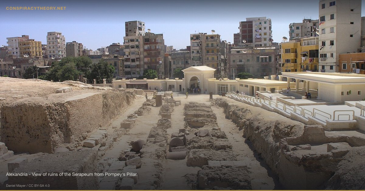Library of Alexandria — Deliberate Knowledge Suppression (415) — Alexandria - View of ruins of the Serapeum from Pompey's Pillar.
