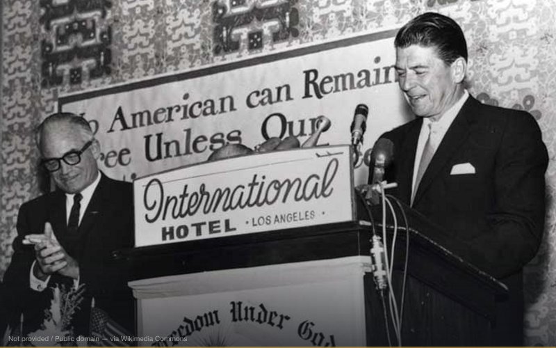 Ronald Reagan speaks for presidential candidate Barry Goldwater in Los Angeles in 1964. — related to October Surprise — 1980 Iran Hostage Deal
