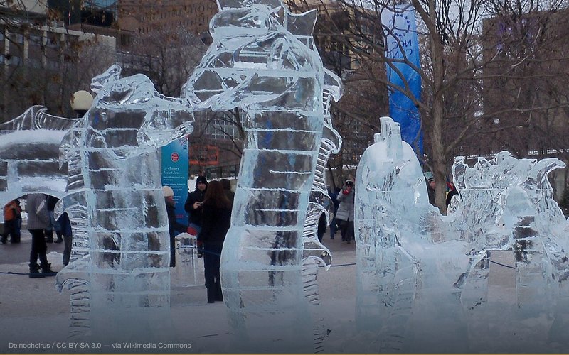 Ice sculpture of the mythical monster Ogopogo presented at the 2010 Ottawa Winterlude — related to Ogopogo — Okanagan Lake, Canada