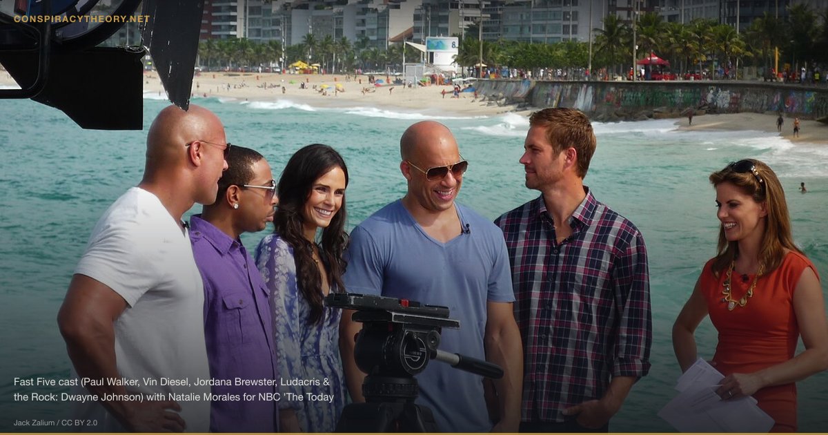 Paul Walker Was Murdered — Fast Five cast (Paul Walker, Vin Diesel, Jordana Brewster, Ludacris & the Rock: Dwayne Johnson) with Natalie Morales for NBC 'The Today Show'. Photo background shows the eastern end of the Ipanema beach in Rio de Janeiro, Brazil, with lifeguard station #8 behind Vin Diesel.