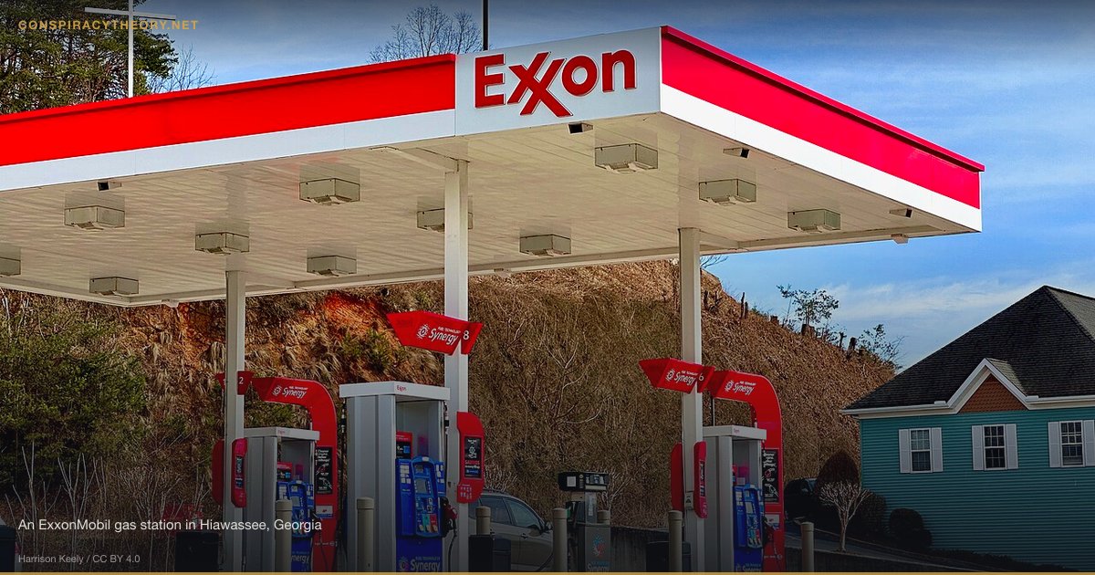 Renewable Energy Patent Buyouts by Fossil Fuel Industry (1980) — An ExxonMobil gas station in Hiawassee, Georgia