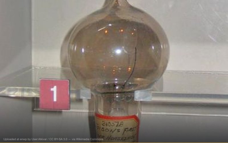 Thomas Edison's first lightbulb which was used in a demonstration at Menlo Park... — related to Nikola Tesla's Inventions Suppressed by JP Morgan / Edison