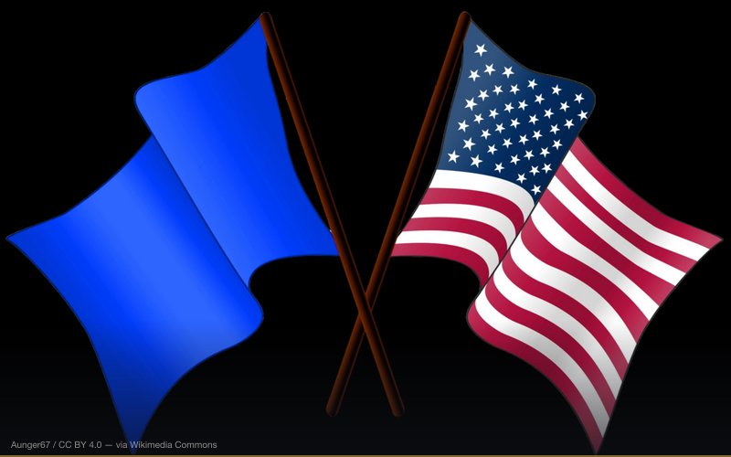 Modern liberalism/social liberalism flag with American flag waving (no background) — related to Government Time Travel Programs