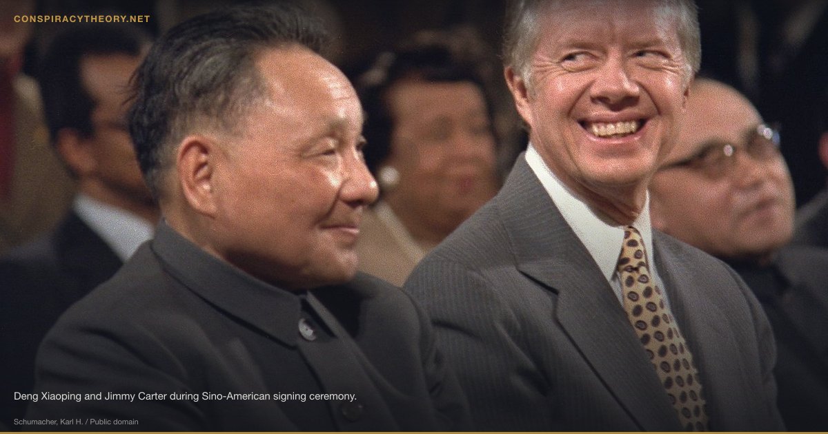 Trilateral Commission Conspiracy (1973) — Deng Xiaoping and Jimmy Carter during Sino-American signing ceremony.