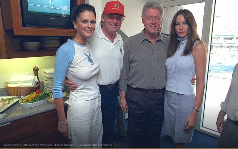 Kylie Bax, Donald Trump, Bill Clinton and Melania Knauss (future Trump) at the U.S. Open in 2000, Flushing, New York — related to $TRUMP Meme Coin Conspiracy