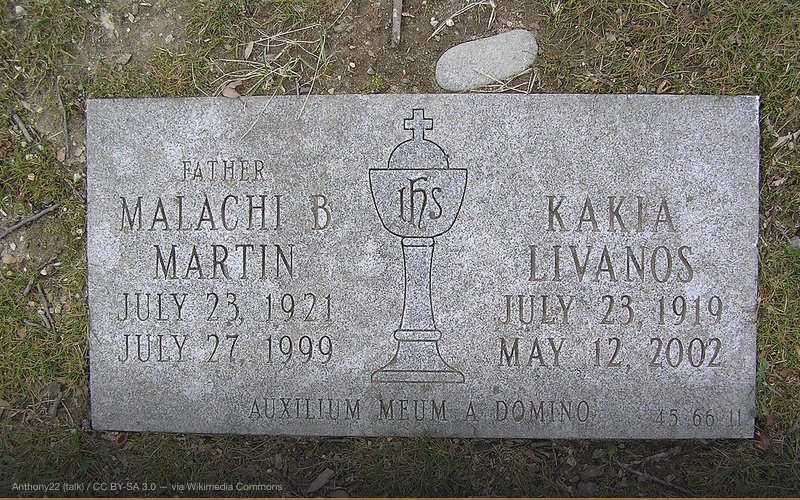 The footstone of Malachi Martin in Gate of Heaven Cemetery — related to Vatican Satanic Worship Allegations