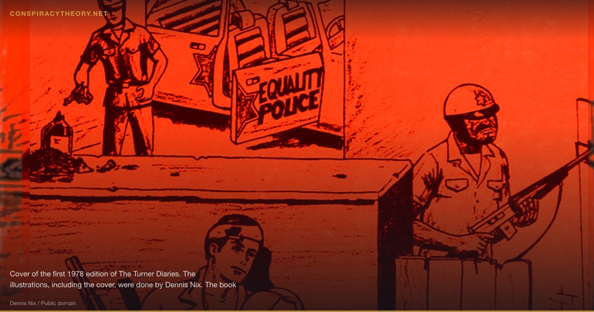 Zionist Occupation Government (ZOG) Theory (1976) — Cover of the first 1978 edition of The Turner Diaries. The illustrations, including the cover, were done by Dennis Nix. The book itself was written by William Luther Pierce under the name Andrew Macdonald