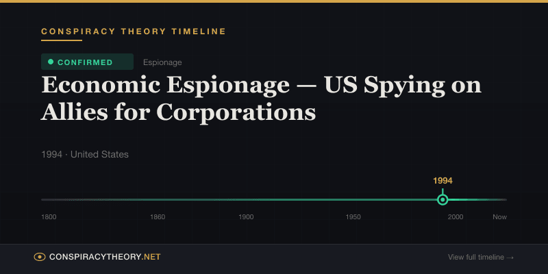 Economic Espionage — US Spying on Allies for Corporations — Conspiracy Theory Timeline 1994, United States