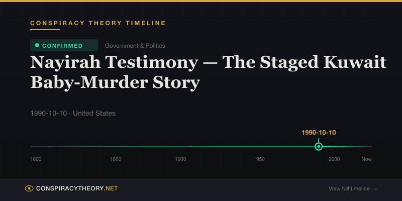 Nayirah Testimony — The Staged Kuwait Baby-Murder Story — Conspiracy Theory Timeline 1990-10-10, United States