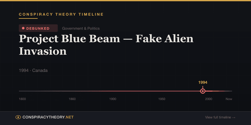 Project Blue Beam — Fake Alien Invasion — Conspiracy Theory Timeline 1994, Canada