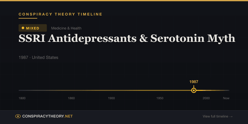SSRI Antidepressants & Serotonin Myth — Conspiracy Theory Timeline 1987, United States